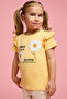 Girl's Yellow Appliqued Top with Crew Neck and Flutter Sleeves