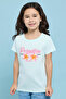 Girl's Blue Printed T-Shirt with Crew Neck and Short Sleeves - 5