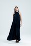 High Neck Pleated Detailed Satin Maxi Dress |   Elb34513 Navy Blue - 3