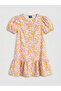 Nevavm Oval Collar Floral Patterned Girl's Dress with Difference
