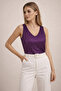 Sequined Zero Sleeve Blouse - Plum - 2