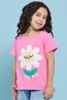 Girl's Pink Embroidered T-Shirt with Crew Neck and Short Sleeves - 2