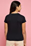 Girl's Black Printed T-Shirt with Crew Neck and Short Sleeves - 4