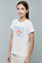 Girl's White Printed T-Shirt with Crew Neck and Short Sleeves - 2
