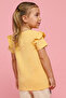 Girl's Yellow Appliqued Top with Crew Neck and Flutter Sleeves - 5