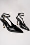 Women's Black Wrinkled Patent Leather Double-Heeled Shoes - 4