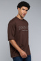 Men's Brown Printed T-Shirt with Crew Neck and Short Sleeves - 2