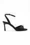 Black Satin Ankle Strap Single Strap Short Heeled Women's Sandals - 2