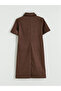 Brown Polo Collar Suede Look Mini Dress by Güli̇s Gi̇yi̇m - 3