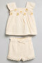 Girl's Beige Appliqued Top and Shorts Set