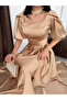 Beige Square Neck Balloon Sleeve Maxi Evening Dress - 4