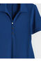 Lcw Comfort Navy Blue Polo Neck Corded Fabric Peplum Mini Dress - 7