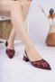 Women's Burgundy Embroidered and Beaded Heeled Shoes - 3
