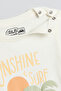 Boy's Cream Graphic Print T-Shirt with Crew Neck and Short Sleeves - 2