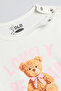 Girl's Cream Printed Top with Crew Neck and Puff Sleeves - 2