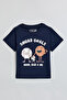 Boy's Dark blue Graphic Print T-Shirt with Crew Neck and Short Sleeves