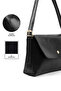 Wrinkled Textured Black Shk302 Faux Leather, Single Compartment with Snap Fasteners, Hand, Arm and Shoulder Bag - 5