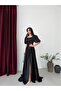 Black Square Neck Balloon Sleeve Maxi Evening Dress - 3