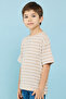 Boy's Beige Striped T-Shirt With Crew Neck And Short Sleeves - 3