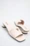 Women's Short Block Heeled Slippers with Blunt Toe and Gold Accessories - Modern, Stylish and Comfortable