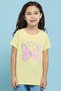 Girl's Yellow Printed T-Shirt with Crew Neck and Short Sleeves - 2