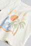 Boy's Cream Graphic Print T-Shirt with Crew Neck and Short Sleeves - 3