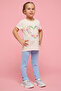 Girl's Beige Printed T-Shirt with Crew Neck and Short Sleeves - 2