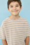 Boy's Beige Striped T-Shirt With Crew Neck And Short Sleeves - 2
