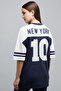 Women's Dark blue Printed Boxy T-Shirt with Crew Neck and Short Sleeves - 3