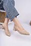 Women's beige embroidered and beaded heeled shoes - 5