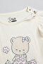 Girl's Cream Printed Top with Crew Neck and Flutter Sleeves - 2