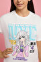 Girl's White Graphic Print T-Shirt with Crew Neck and Short Sleeves - 5
