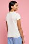 Girl's Beige Printed T-Shirt with Crew Neck and Short Sleeves - 4