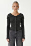 Women's Terra Corded Buttoned Anthracite Knitwear Cardigan - 6