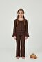 Girl's Brown Soft Textured Suit Long Sleeve Buttoned Top Trousers 2-Piece Set Girl's Suit - 2
