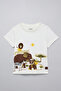 Boy's Cream Printed T-Shirt with Crew Neck and Short Sleeves