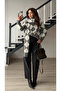 Gray-Ecru Polo Collar Knitted Sweater with Scarf - 6