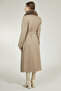 Collar Fur Detailed Mantle Latte Coat 12358 - 5