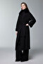 Fur Collar Detailed Belted Black Coat 14086 - 5