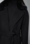 Fur Collar Detailed Belted Black Coat 14086 - 4