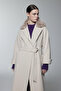 Beige Coat with Fur Collar and Belt Detail 14086 - 4