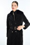 Black Coat with Fur Collar and Belt Detail 13862 - 4