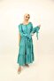 Yashab - Dazzling wrinkle free maxi dress with bow sleeves and ruched detailing with back tie belt - - 2
