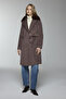 Double-Breasted Lapel Belt Detailed Cashmere Brown Coat 13404 - 3