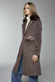 Double-Breasted Lapel Belt Detailed Cashmere Brown Coat 13404 - 5