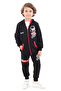 Boy's 2-Piece Set Printed Hooded Zippered Pocket Sweatshirt & Elastic Waistband C