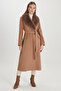 Collar Fur Detailed Mantle Brown Coat 12358