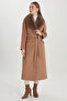 Collar Fur Detailed Mantle Brown Coat 12358 - 3