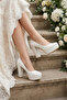 Lina White Vegan Round Toe Thick Platform Heeled Bridal Shoes