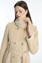 Women's Fur Collar Button and Belt Detailed Coat 13830 - 2